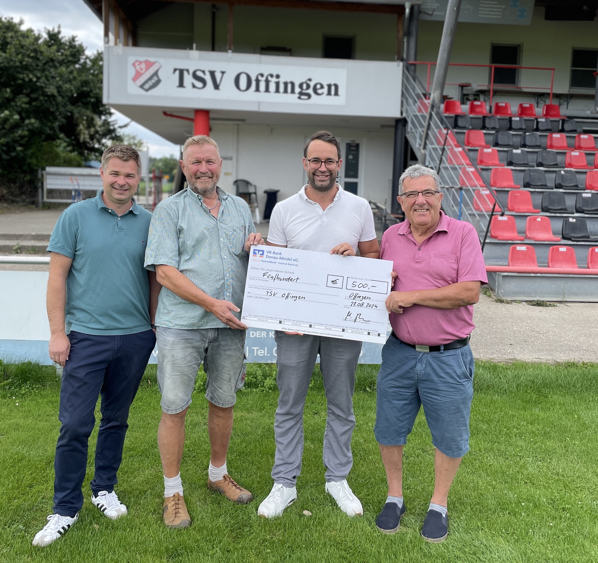 Zur Behebung der Hochwasser-Schäden: Scheckübergabe an den TSV Offingen am 27.08.2024